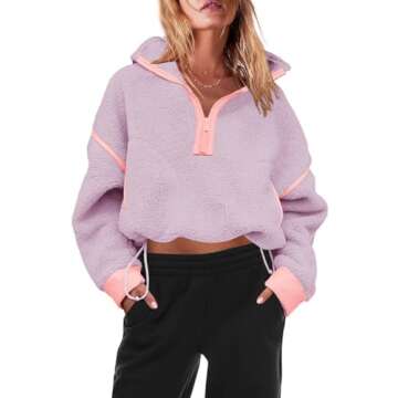 Panadila Womens Quarter Zip Fleece Pullover Sherpa Jacket Oversized Sweatshirt with Pockets Fuzzy Sw...