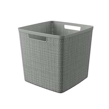 Curver Jute Decorative Plastic Organization and Storage Basket Perfect Bins for Home Office, Closet Shelves, Kitchen Pantry and All Bedroom Essentials, Large Cube, Grey, Set of 4