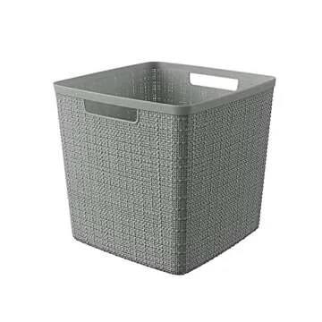 Curver Jute Decorative Plastic Organization and Storage Basket Perfect Bins for Home Office, Closet Shelves, Kitchen Pantry and All Bedroom Essentials, Large Cube, Grey, Set of 4
