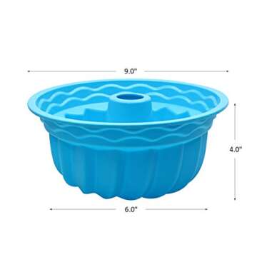 Alimat PluS Silicone Cake Pan 9 Inch, Round Fluted Cake Mold, Tube Cake Pan Silicone Baking Molds fo...
