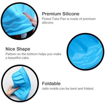 Alimat PluS Silicone Cake Pan 9 Inch, Round Fluted Cake Mold, Tube Cake Pan Silicone Baking Molds for Jello, Gelatin, Pound Cake