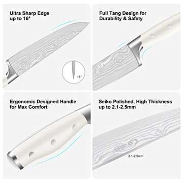 Knife Set, 23 PCS Kitchen Knife Set with Block, Germany High Carbon Stainless Steel Chef Knife Block Set, Knives Set for Kitchen with Sharpener & Finger Guard, Ultra Sharp, White