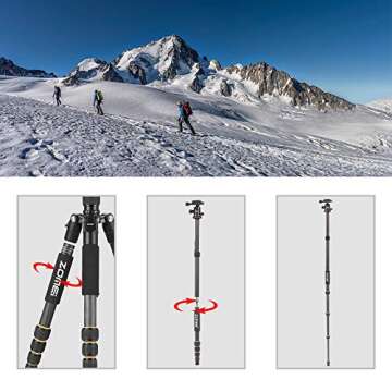 YESSBON ZOMEI Carbon Fiber Q666C Tripod - Compact & Lightweight for All DSLRs