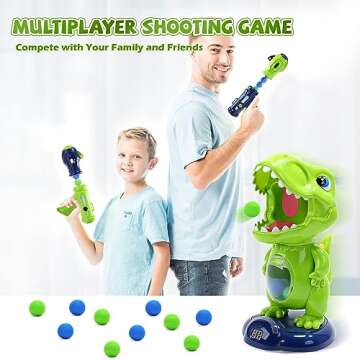 EagleStone Movable Dinosaur Shooting Toys for Kids,Electronic Target Shooting Games with 2 Pump Gun,48 Balls Party Favor Toys with Score Record, LED & Sound, Dino Toys Gift for Boys and Girls