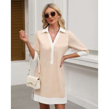 Kedera Women Botton Shirt Dress V Neck Short Sleeves Summer Linen Shift Tunic Dress with Pockets Khaki