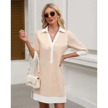 Kedera Women Botton Shirt Dress V Neck Short Sleeves Summer Linen Shift Tunic Dress with Pockets Khaki