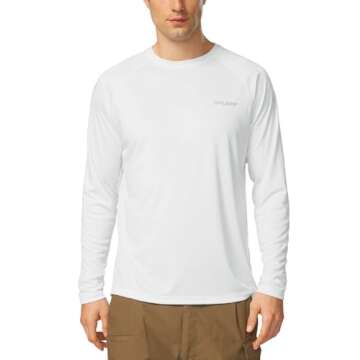 BALEAF Men's Sun Protection Shirts UV SPF T-Shirts UPF 50+ Long Sleeve Rash Guard Fishing Running Quick Dry White Size L