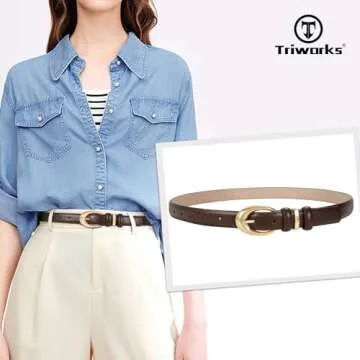 TRIWORKS Women Leather Belt for Jeans Pants Fashion Ladies Skinny Faux Leather Dress belt with Gold Buckle