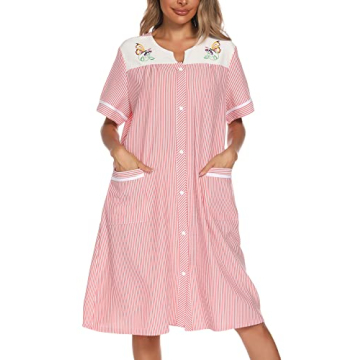 YOZLY Women's Short Sleeve Embroidered House Dress with Pockets - Red, XX-Large