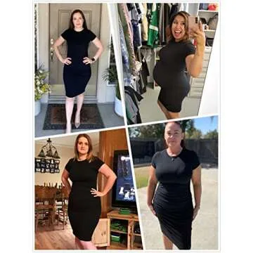 Ruched Bodycon Midi Tshirt Dress - Missufeintl Women's Casual Short Sleeve Fitted Sundress (Black, Small)