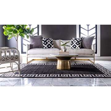 Unique Loom Athens Collection Classic Geometric Modern Border Design Area Rug, 5 ft x 8 ft, Charcoal...