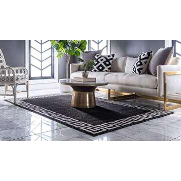 Unique Loom Athens Collection Classic Geometric Modern Border Design Area Rug, 5 ft x 8 ft, Charcoal/Beige