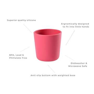 BEABA 100% Silicone Training Cup for Babies and Toddlers, Anti-Slip BPA Free, Pink