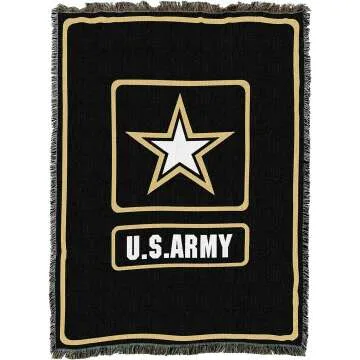 US Army Star Logo Black Blanket - 72x54 Cotton Tapestry
