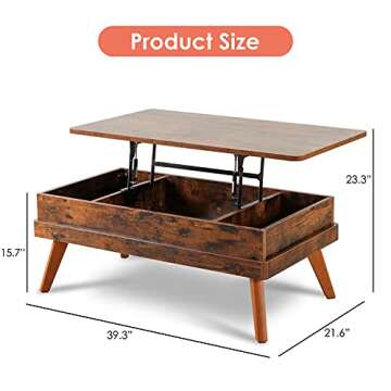 Bidiso Lift Top Coffee Table, Easy-to-Assembly Center Table with Hidden Storage Compartment, Industr...