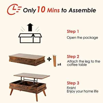 Bidiso Lift Top Coffee Table, Easy-to-Assembly Center Table with Hidden Storage Compartment, Industrial Lift Tabletop Dining Table for Living Room Reception/Home Office, Rustic Brown