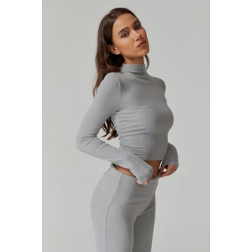 QINSEN Women's Grey Lounge Set Cropped Top Flare Pants