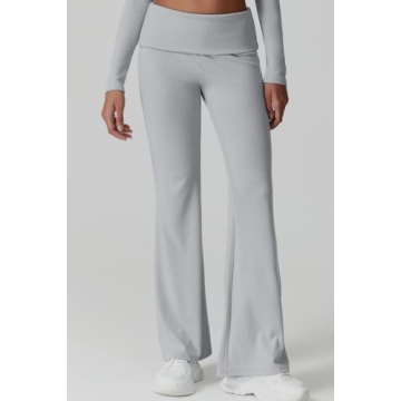 QINSEN Women's Grey Lounge Set Cropped Top Flare Pants