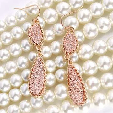 Elegant Rose Gold Earrings for Women - Sparkly Druzy Dangles