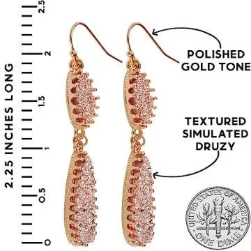 Elegant Rose Gold Earrings for Women - Sparkly Druzy Dangles