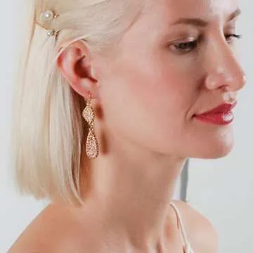 Elegant Rose Gold Earrings for Women - Sparkly Druzy Dangles