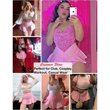 Avidlove Mini Skirt for Women Sexy Solid Ruffle Trim Lingerie Skirt Short High Waist Two Layer Hem Skirt(Pink,S)