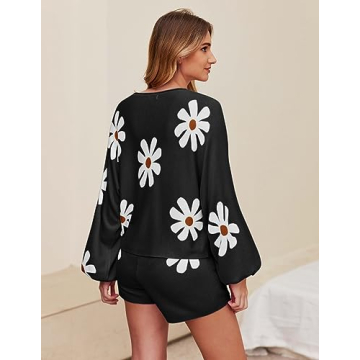 Ekouaer Knit Pajamas Set Soft Stylish Lounge Wear Set