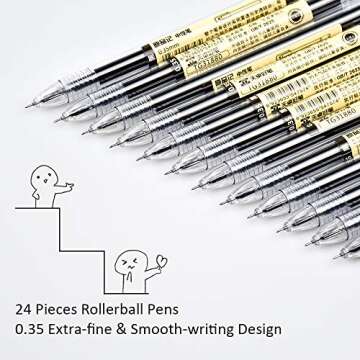 AUHOKY 24Pcs 0.35 mm Black Gel Ink Pens, Extra-Fine Ballpoint Pen, Quick-Drying point Rolling Ball Pens for Office School Stationery Supply
