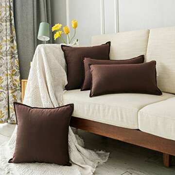 Jeanerlor Pack of 2 Cotton Linen Soft Soild Decorative Square Throw Pillow Covers Set Cushion Case for Children Kid Baby 24 x 24 Inch 60 x 60cm,Brown