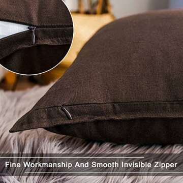 Jeanerlor Pack of 2 Cotton Linen Soft Soild Decorative Square Throw Pillow Covers Set Cushion Case for Children Kid Baby 24 x 24 Inch 60 x 60cm,Brown