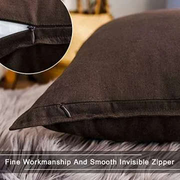 Jeanerlor Pack of 2 Cotton Linen Soft Soild Decorative Square Throw Pillow Covers Set Cushion Case for Children Kid Baby 24 x 24 Inch 60 x 60cm,Brown