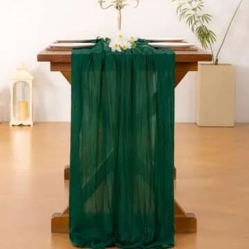 Socomi Emerald Green Cheesecloth Table Runner for All Occasions