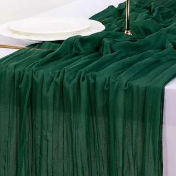Socomi Emerald Green Cheesecloth Table Runner for All Occasions