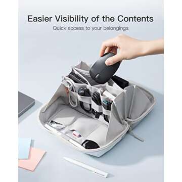 Inateck Electronics Organizer Travel Case, 180° Open Water-resistant Tech Pouch, Multifunctional Travel Organizer Bag, Electronic Accessories Carry Case for Cable, Cord, Charger, Phone, Aurora, Large