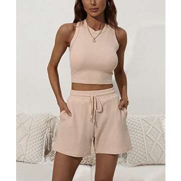 Flechazo Women's 2 Piece Shorts Set for Women-Two Piece Outfits Lounge Sets Matching Cute Sleeveless Crop Top and High Waist Shorts Sweatsuits
