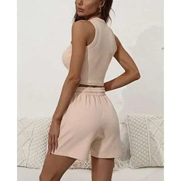 Flechazo Women's 2 Piece Shorts Set for Women-Two Piece Outfits Lounge Sets Matching Cute Sleeveless Crop Top and High Waist Shorts Sweatsuits