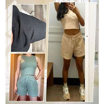 Flechazo Women's 2 Piece Shorts Set for Women-Two Piece Outfits Lounge Sets Matching Cute Sleeveless Crop Top and High Waist Shorts Sweatsuits