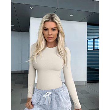 OQQ Women's Stretch Fitted Long Sleeve Tops for Layering