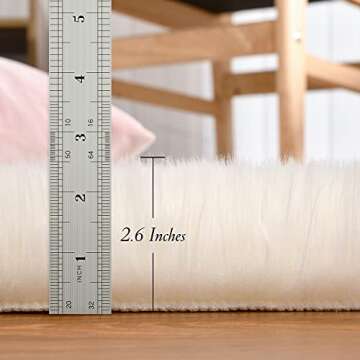 Maxsoft Fluffy Fur Rug for Bedroom, 3 x 5 Feet White Shaggy Faux Sheepskin Rugs for Girls Room Washable, Furry Throw Area Rugs for Dorm Living Room Kids Home Decor