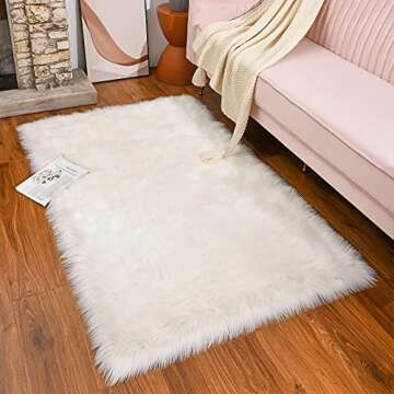 Maxsoft Fluffy Fur Rug for Bedroom, 3 x 5 Feet White Shaggy Faux Sheepskin Rugs for Girls Room Washable, Furry Throw Area Rugs for Dorm Living Room Kids Home Decor