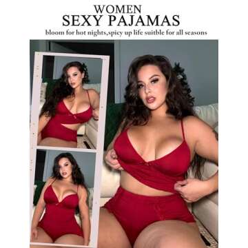 Avidlove Sexy Pajamas for Women Cami and Shorts Pajama Set - Wine Red, XL
