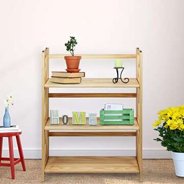 Casual Home Montego 3-Shelf Folding Bookcase, Natural , 27.5" Wide