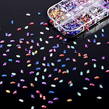 TecUnite 1200 Pieces 12 Colors Shiny Nail Rhinestones Horse Eye Rhinestones Flat Back Nail Gems Decorations Supplies with Box