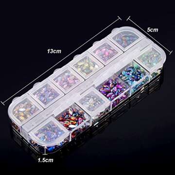 TecUnite 1200 Pieces 12 Colors Shiny Nail Rhinestones Horse Eye Rhinestones Flat Back Nail Gems Decorations Supplies with Box