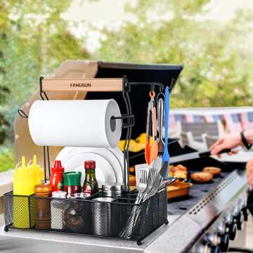 FANGSUN Large Grill Utensil Caddy, Picnic Condiment Caddy, BBQ Organizer for Outdoor Grilling, Campi...