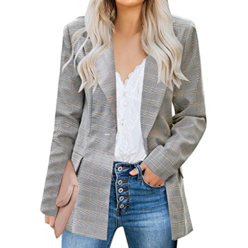Luvamia Women's Casual Long Sleeve Lapel Button Slim Blazer - Perfect for Work and Casual Wear in Pl...
