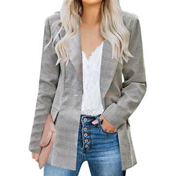 Luvamia Women's Casual Long Sleeve Lapel Button Slim Blazer - Perfect for Work and Casual Wear in Pl...