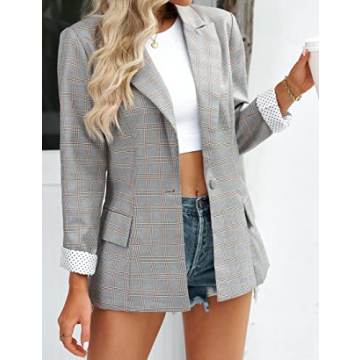 Luvamia Women's Casual Blazer - Stylish Plaid Office Wear