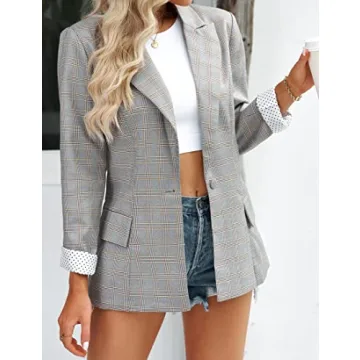 Luvamia Women's Casual Blazer - Stylish Plaid Office Wear