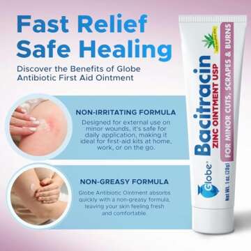 (4 Pack) Globe Bacitracin Zinc Ointment + Aloe 1oz, Antibiotic Ointment, Essential Antibiotic First ...